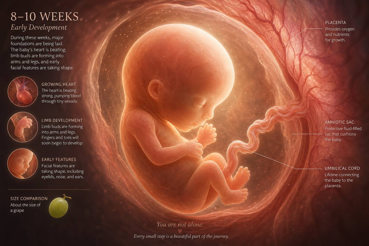 Embryon humain a huit semaines dans l'uterus avec cordon ombilical developpement prenatal premier trimestre
