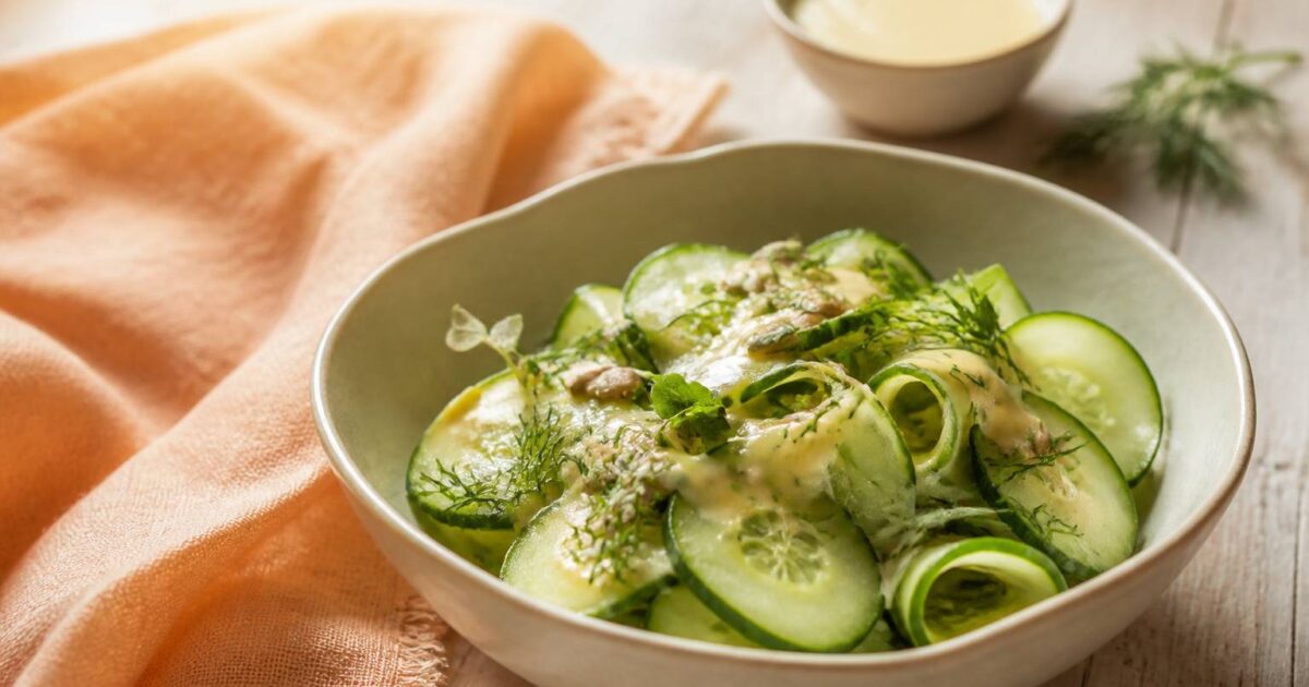 Salade fraîche de concombre nappée d&rsquo;une vinaigrette onctueuse à l&rsquo;érable