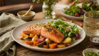 Truite saumonée nappée d&rsquo;un filet d&rsquo;érable délicieusement fondant