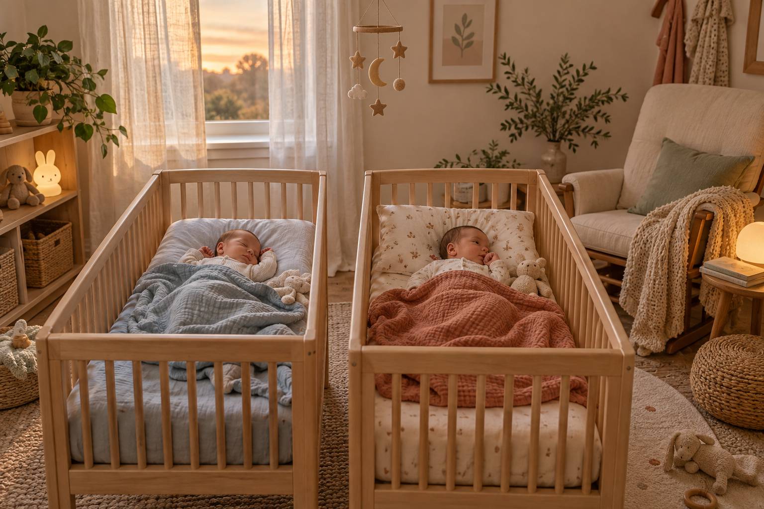 Illustration éditoriale du sujet : Les secrets du sommeil chez les jumeaux : comprendre leurs rythmes et besoins