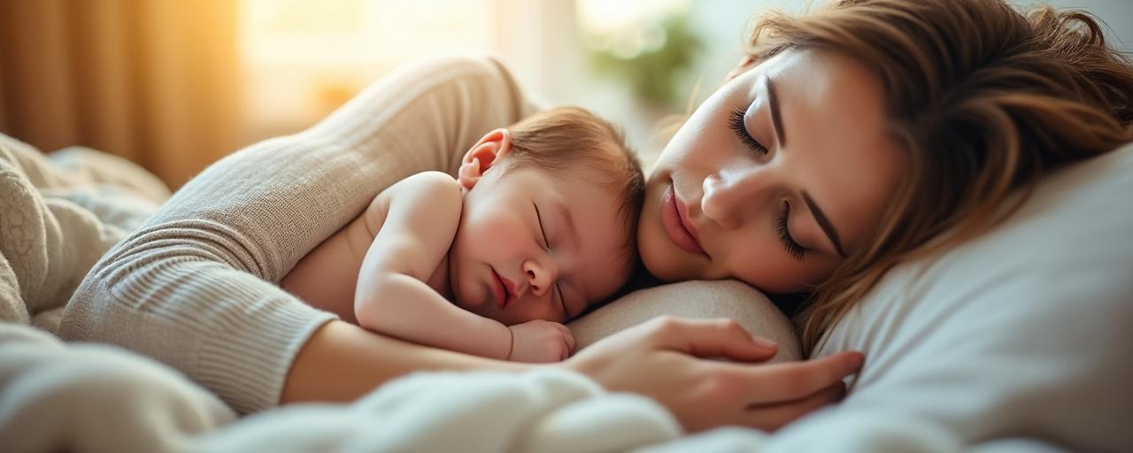 Mère en contact peau-à-peau avec son nouveau-né, premiers instants post-partum